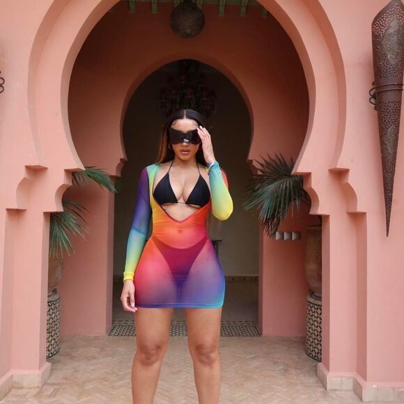 Kurt Geiger • London Rainbow Gradient Mesh V Dress - Picture 2 of 8